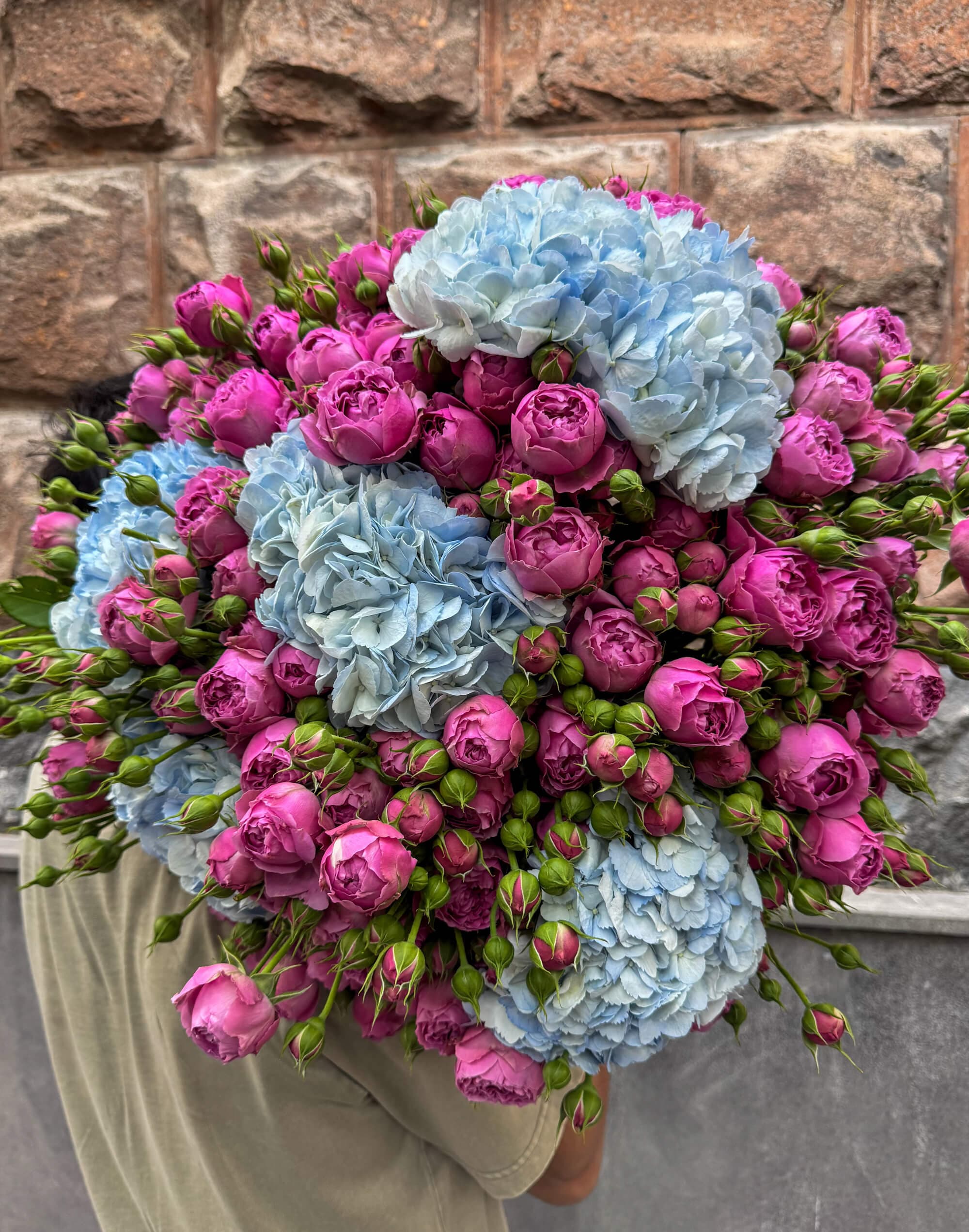 Purple Peony Roses and Ocean Blue Hydrangeas - New arrival flower bouquet by Flowers Theory florist in Yerevan
